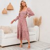 Women's Square Neck Smocked Top Long Sleeve Floral Print Maxi Dress - Soft & Breathable Fabric, Casual Boho Dress - 3 of 4