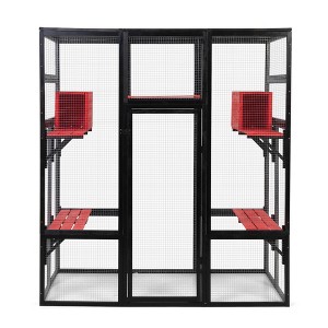 Sevobal Pet Crates and Houses Gothic Outdoor Large Cat Catio with Platforms and Condos, Patio Cat Window Box, Weatherproof, Black, 62.6"*32.3"*70.1" - 1 of 4