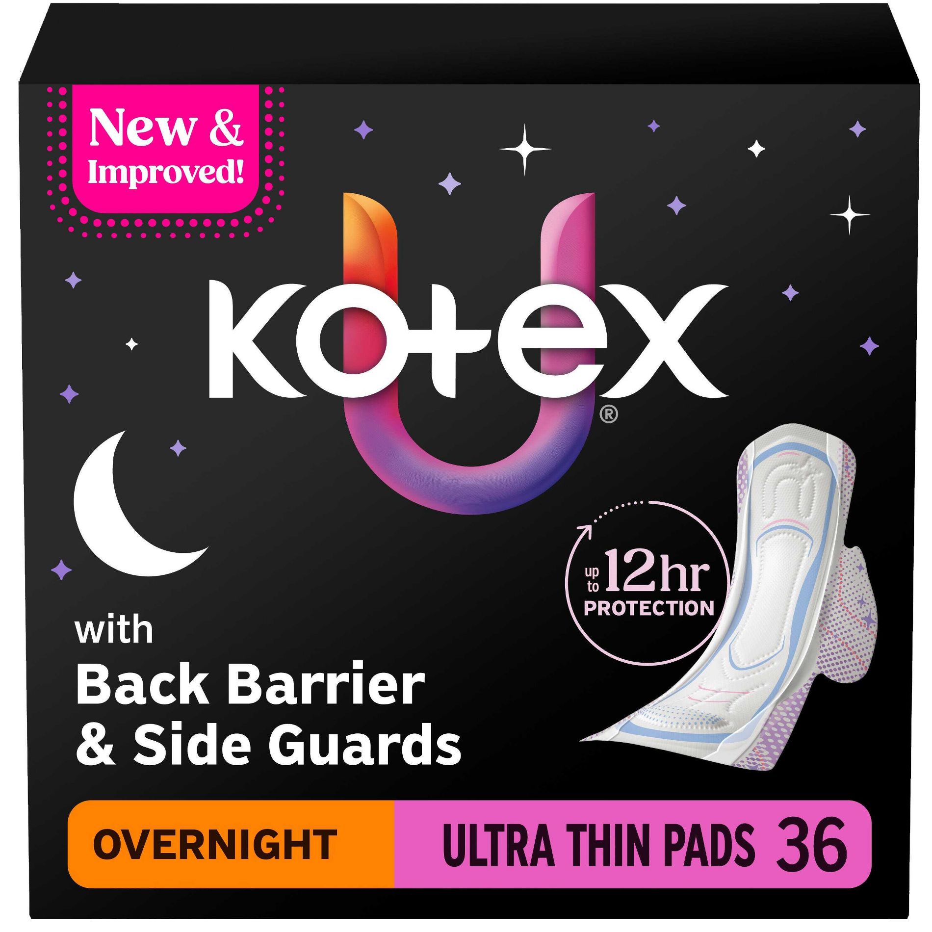 Kotex Core Ultra-Thin Overnight Pads with Wings - 36ct