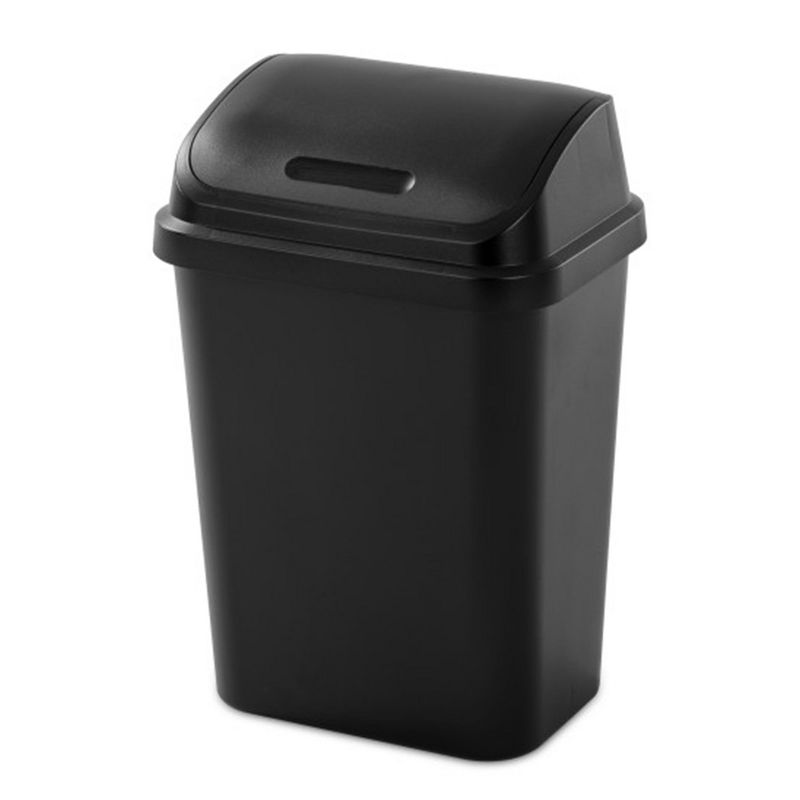 Sterilite 7.8 Gallon SwingTop Wastebasket, Plastic Trash Can with Lid and Compact Design for Kitchen, Office, Dorm, or Laundry Room, Black, 2 of 7