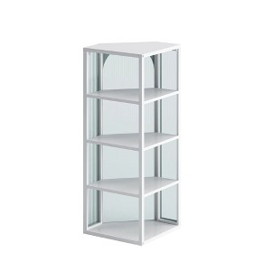 41.34 In. Glass Door Wall Mounted Corner Cabinet with Featuring Four-tier Storage for Bedroom, Living Room, Bathroom, Kitchen, White - 1 of 4