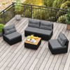 Tangkula Set Of 5 Rattan Sofa Set Outdoor Wicker Furniture Set w/Seat & Back Cushions Square Coffee Table Patio Sofa Set Gray - 4 of 4
