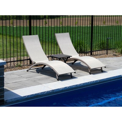 Pearl White and Brown Aluminum 3-Piece Reclining Lounger Set