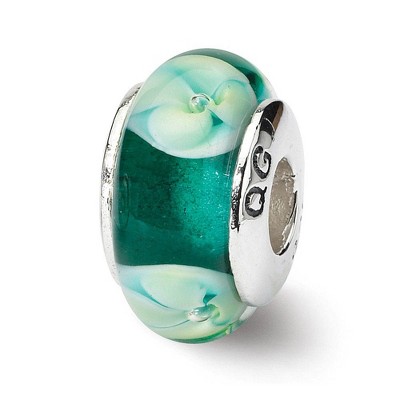 Black Bow Jewelry Bluish Green Floral Glass Sterling Silver Bead Charm