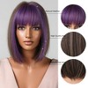 Jessie's Wig 10 Inch Short Bob Wig With Bangs Synthetic Hair Purple Color Highlight 1 Pc/Pack - 3 of 4