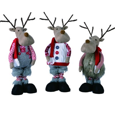 Transpac Fabric 18 in. Gray Christmas Plush Telescoping Reindeer Set of 3