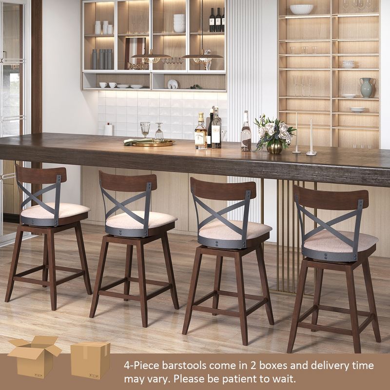 Costway Set of 4 Wooden Swivel Bar Stools Upholstered Counter Height Dining Chairs, 2 of 9