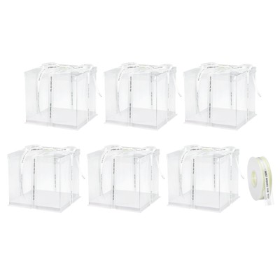 Unique Bargains 6 Pcs Birthday Parties Wedding Clear Tall Cake Box with Ribbon 1 Pc