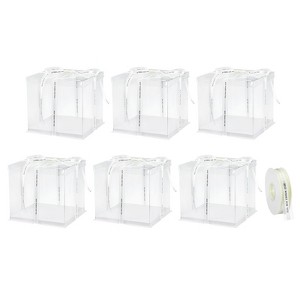 Unique Bargains 6 Pcs Birthday Parties Wedding Clear Tall Cake Box with Ribbon 1 Pc - 1 of 4