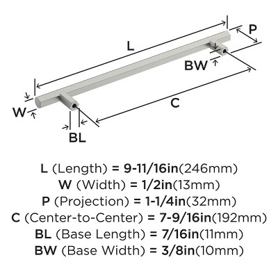 Satin Nickel 7-9/16 inch Modern Cabinet Drawer Pull