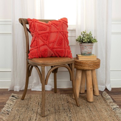 Coral Geometric Tufted Cotton-Polyester Throw Pillow Cover