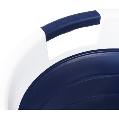 Navy Blue and White Collapsible Rubber Laundry Hampers, Set of 2