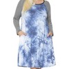 Slickblue Plus Size Tie Dye Dress with Raglan Striped Sleeves, Relaxed Fit, Round Neck, Double Pockets, Blue, 1XL-3XL - 3 of 4