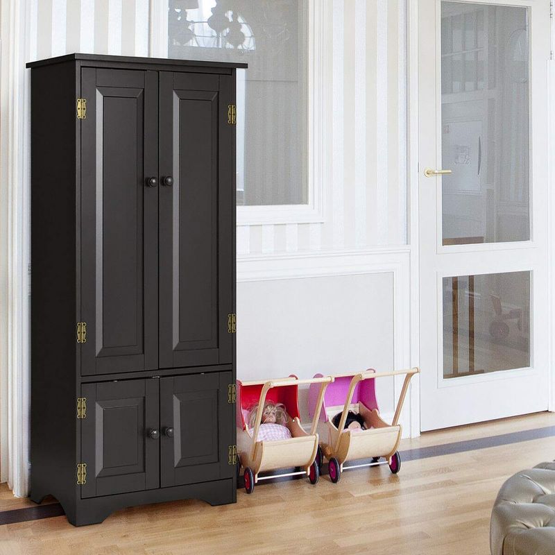 Costway Accent Storage Cabinet Adjustable Shelves Antique 2 Door Floor Cabinet Black, 4 of 11
