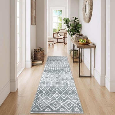 Washable Vintage Geometric Rug Non Slip Low Pile Rug Soft Floor Cover Foldable Indoor Carpet for Living Room Bedroom Playroom Office