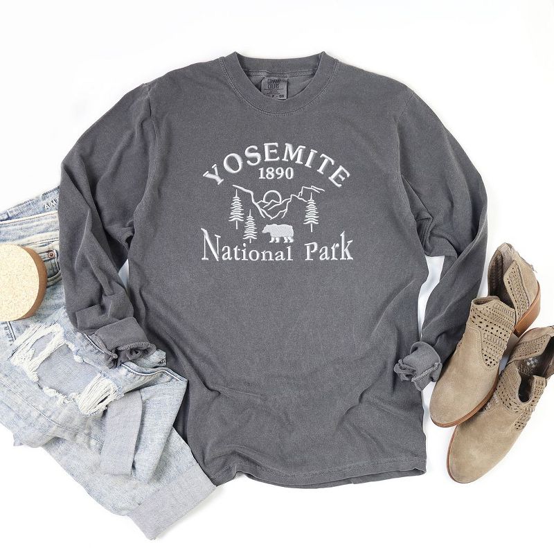 Simply Sage Market Women's Embroidered Yosemite National Park Long Sleeve Garment Dyed Tee, 4 of 5