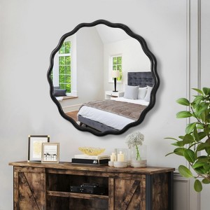 DOMETOUR Modern Solid Wood Wavy Mirror Black 36' x 36' for Bathroom Bedroom Living Room - 1 of 4