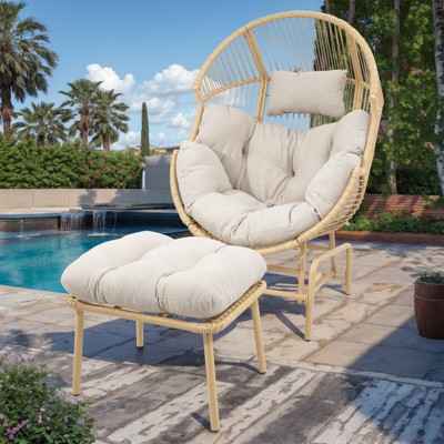 Outdoor Glider Egg Chair Ottoman with Soft Cushion