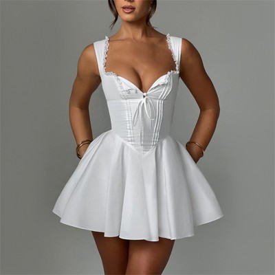 Clotth Women's Princess Style Corset Dress - Sleeveless Backless Ruffle A-Line Mini Dress, Summer Going Out Party Club Dress