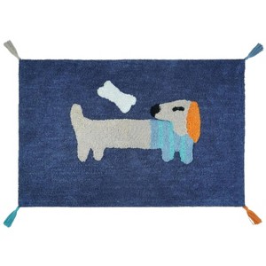 HomeRoots 32" Blue Orange And White Cotton Dog Youthful Bath Rug - 1 of 4