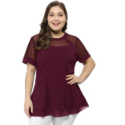 Agnes Orinda Women's Plus Size Round Neck Peplum Short Sleeve Mesh Sheer Summer Casual Blouses