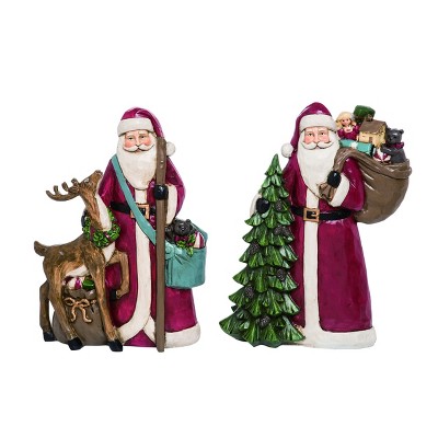 Transpac Resin 12 in. Multicolor Christmas Classic Santa Claus Set of 2