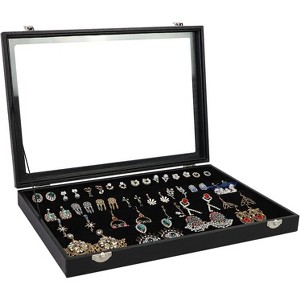 24-Grid Jewelry Box with Clear Lid & Lock, Removable Black Velvet Tray for Display and Storage - 1 of 4