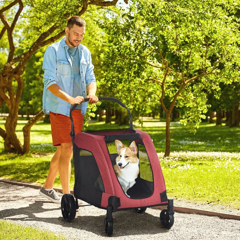 PawHut Pet Stroller Universal Wheel with Storage Basket Ventilated Foldable Oxford Fabric for Medium Size Dogs, 3 of 7