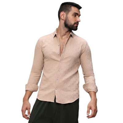 Campus Sutra Men Men's Beige Self-Design Intertwine Shirt
