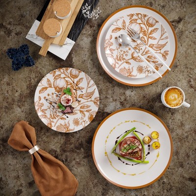 Elegant White and Brown Floral Disposable Plastic Plate Set