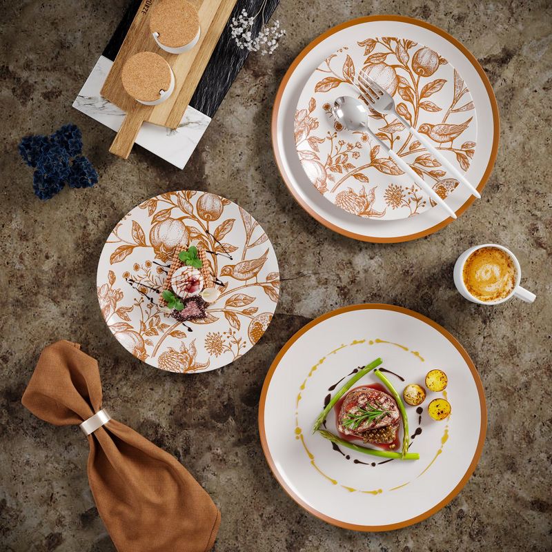 Trendables Plastic Disposable Plate Set  Brown and White Thanksgiving Plate with Pomegranate Design, 4 of 8