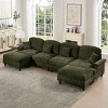 Mid-Century U-Shape Sectional Sofa with Ottomans, 4-Seat Sofa with Flared Arms and Removable Skirts, Chenille Couch with Cushion-Coolbibila - 3 of 4