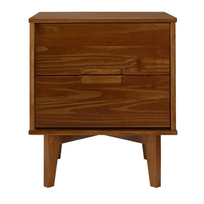 TIRAMISUBEST Mid-Century Modern Nightstand with 2 Drawers & Cutout Handles - Walnut Wood Bedside Table with Mobile Storage