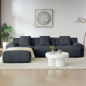 TiramisuBest 113" Corduroy L Sectional Corduroy Sectional Sofa Deep Seat Modular Oversized 3 Seater Couch No Assembly Vacuum Compression Sofa - 1 of 4