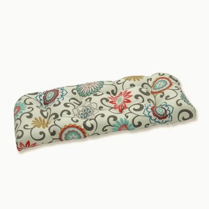 Suzani Outdoor Wicker Loveseat Cushion Blue/Brown - Pillow Perfect: Weather-Resistant Patio Bench Seat, Tufted Design - 1 of 4