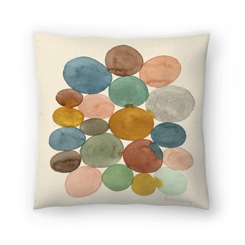 Pillow - Watercolor Dots Pink Green Ochre By Pauline Stanley