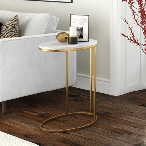 Brass  Side Table with Faux Marble Top - Henn&Hart - 1 of 4