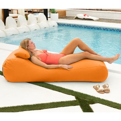 Tangerine Sunbrella Outdoor Bean Bag Chaise Lounger with Pillow
