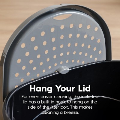 Large Black and Gray Top Entry Cat Litter Box with Scoop