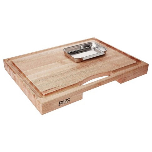 John Boos Newton Prep Master Large Maple Wood Cutting Board For Kitchen, 24  Inches X 18 Inches, 2.25 Inches Thick Grain With Groove & Stainless Pan :  Target
