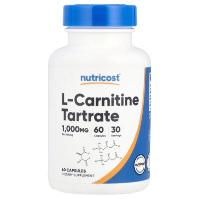 Nutricost L-Carnitine Tartrate, 1,000 mg, 60 Capsules (500 mg per Capsule)