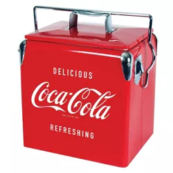 Koolatron CBVIC-13 Official Coca Cola Design 14 Quart 13 Liter Drink Cooler Metal Exterior with Built-In Bottle Opener