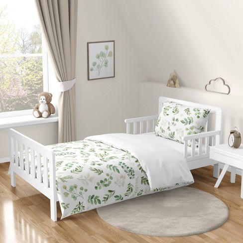 4pc Botanical Leaf Twin Kids' Comforter Bedding Set Green And