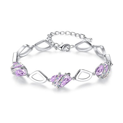 Leafael Wish Stone Birthstone Crystal Link Charm Bracelet, Rose Gold or Silver Plated, 7"+2" Adjustable Chain