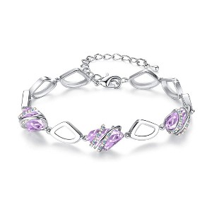 Leafael Wish Stone Birthstone Crystal Link Charm Bracelet, Rose Gold or Silver Plated, 7"+2" Adjustable Chain - 1 of 4