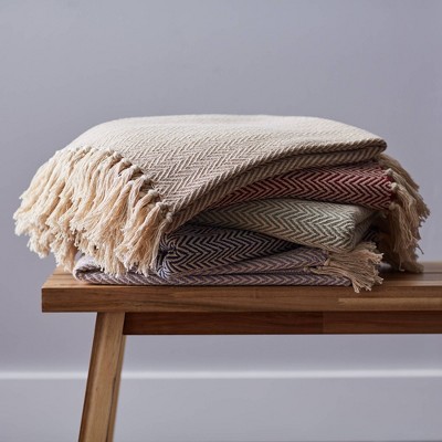 50"x60" Stone Cotton Handloom Chevron Throw Blanket