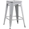 Backless Modern Light Weight Industrial Contemporary Rustic Vintage Costal Metal Bar Stools Without Back and 4 Leg Design 24" Seat White (Set of 2) - 3 of 4