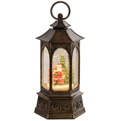 HOMCOM Christmas Snow Globe Lantern with Music and Lights, Musical Snow Globe with Swirling Glitter, Battery Operated Christmas Decoration, Bronze