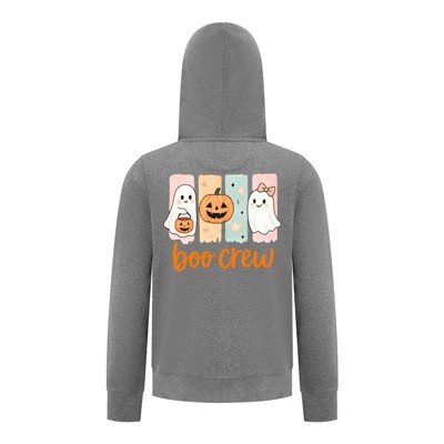 Everyday Kids “Boo Crew” Halloween Zip Up Hoodie – Cute Ghosts and Pumpkins – Cozy Fall Sweatshirt for Girls, Charcoal Gray
