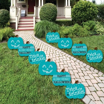 Big Dot of Happiness Teal Pumpkin - Lawn Decorations - Outdoor Halloween Allergy Friendly Trick or Trinket Yard Decorations - 10 Piece